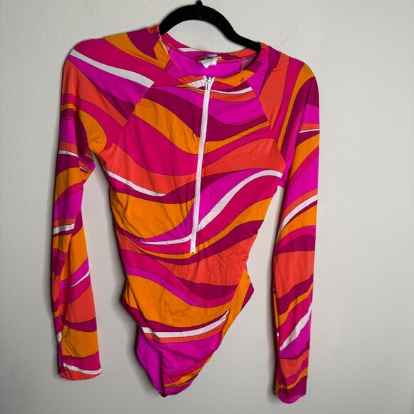 Trina Turk Women's Vivid Vista Long Sleeve One Piece‎ Swimsuit - Size M Medium - Picture 3 of 6